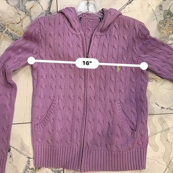 Ralph Lauren | XS | purple zip front hooded cable knit cardigan hoodie jacket - Picture 9 of 10